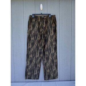 Garnet Hill Flannel Palm Leaf Sleep Pants Large Organic Pima Cotton Green Lounge